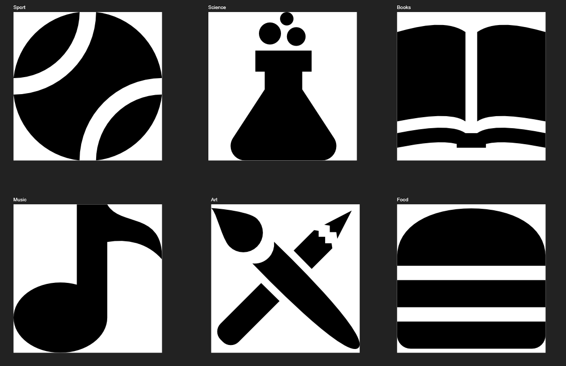 Six artboards in Affinity with an icon in each.