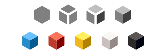 A hexagon separated into three equivalent diamond shapes, all of
different shades, in order to come together to create the illusion of a
cube when viewed from a downward angle.