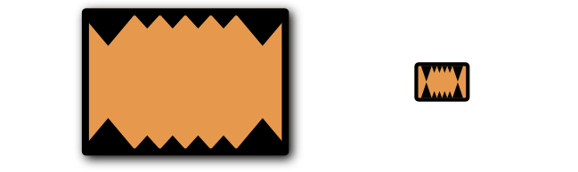 A card with a graphical frame that looks like the fangs of an open mouth.
Next to the card is a symbol matching the frame