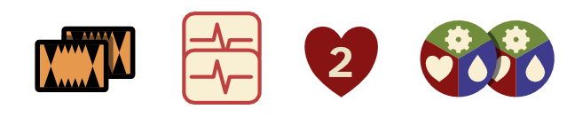 Several component symbols overlapped to represent two of them, and a
heart symbol with the number 2 at its center.
