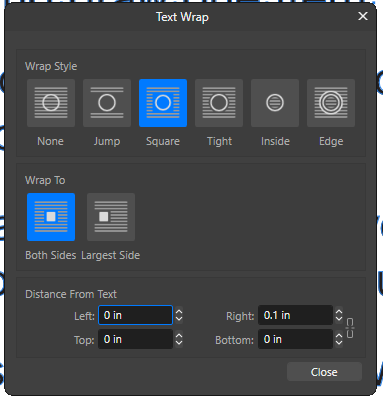 The text wrap panel.